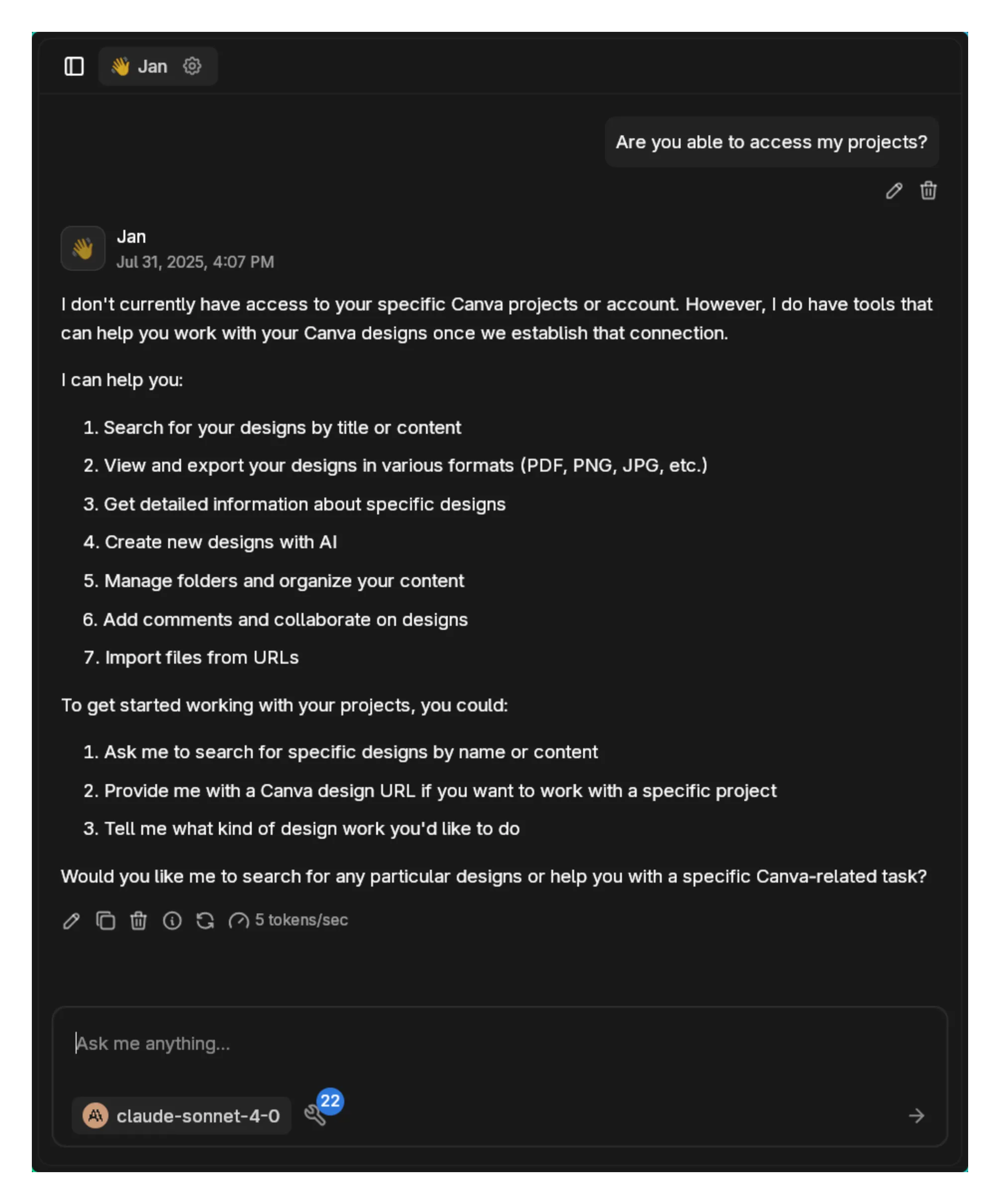 AI response about available actions