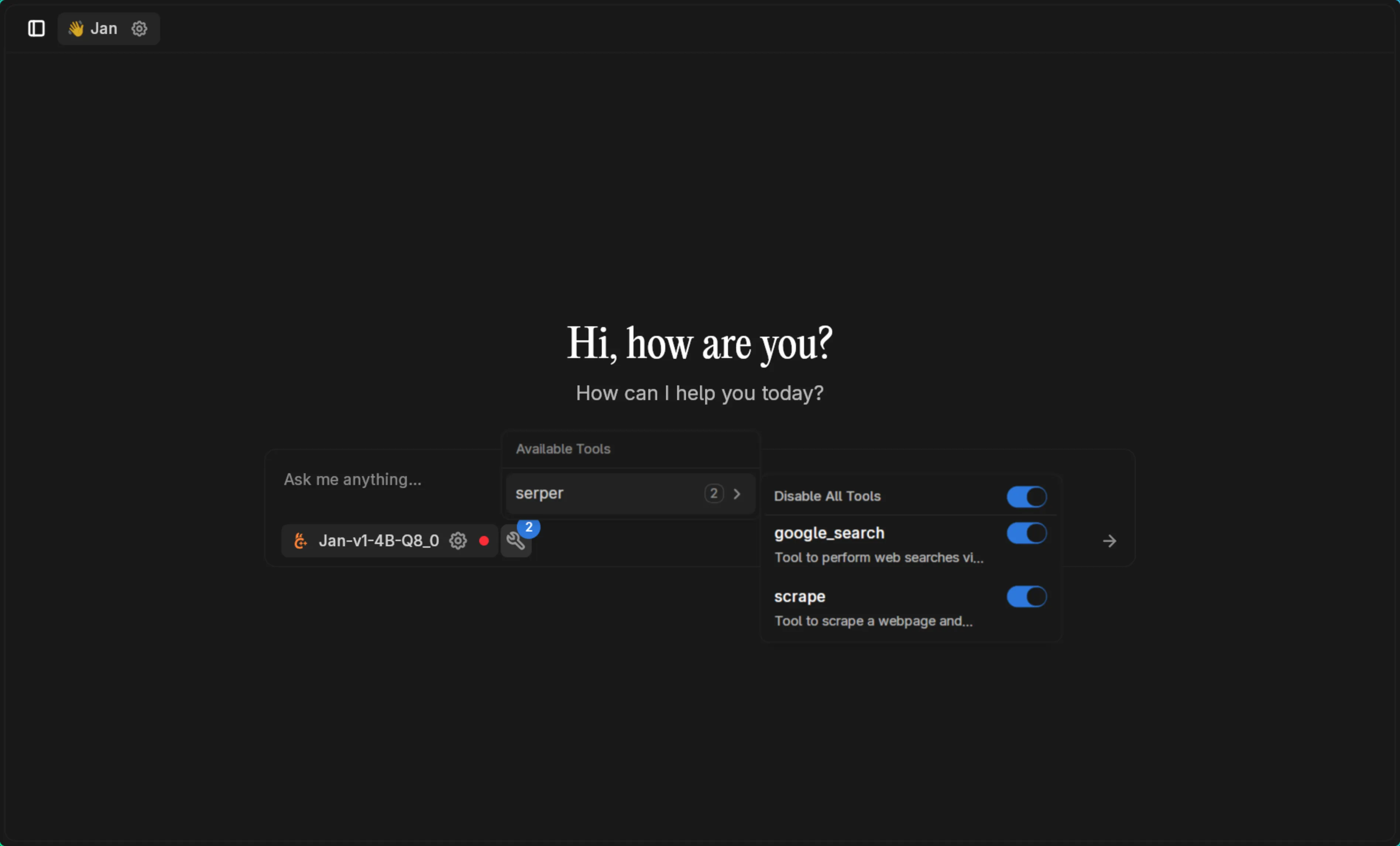 Chat view with Serper tools