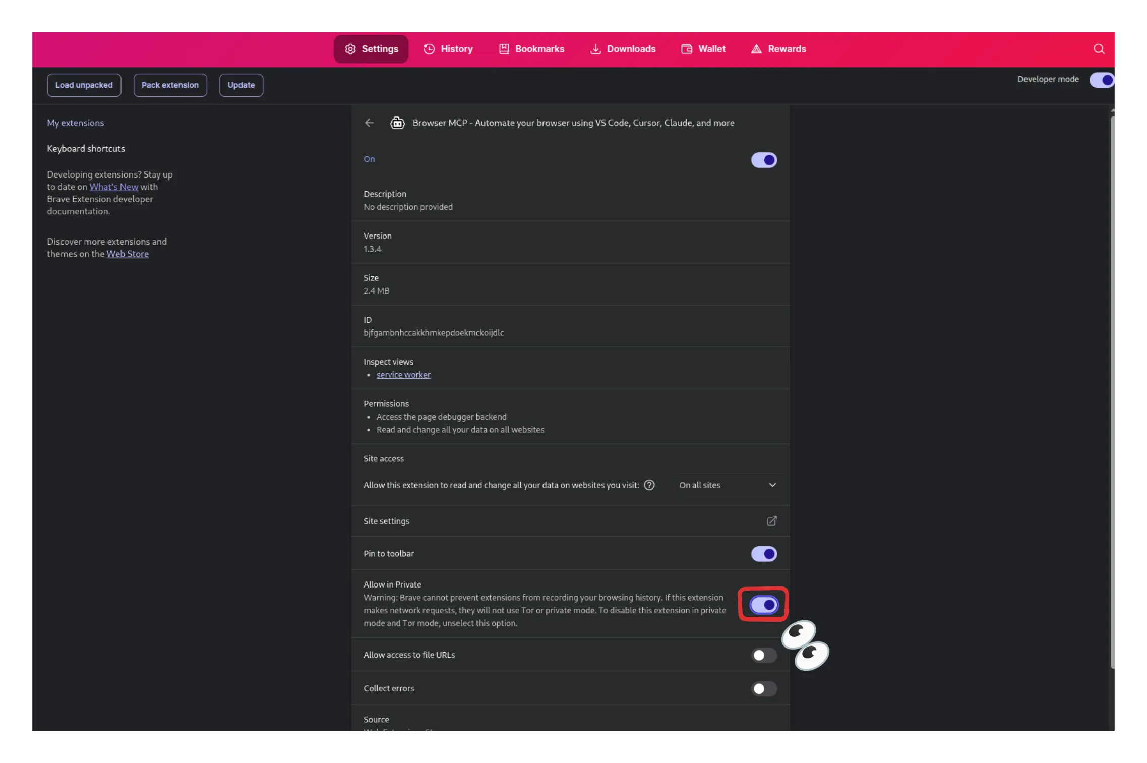 Extension private mode